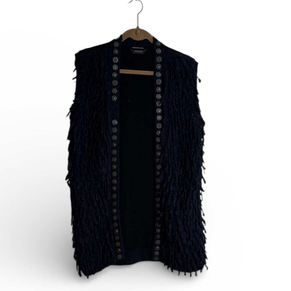 Scotch & Soda Women’s Deep Blue Vest Shaggy Yarn Embellished Size 1 Small?